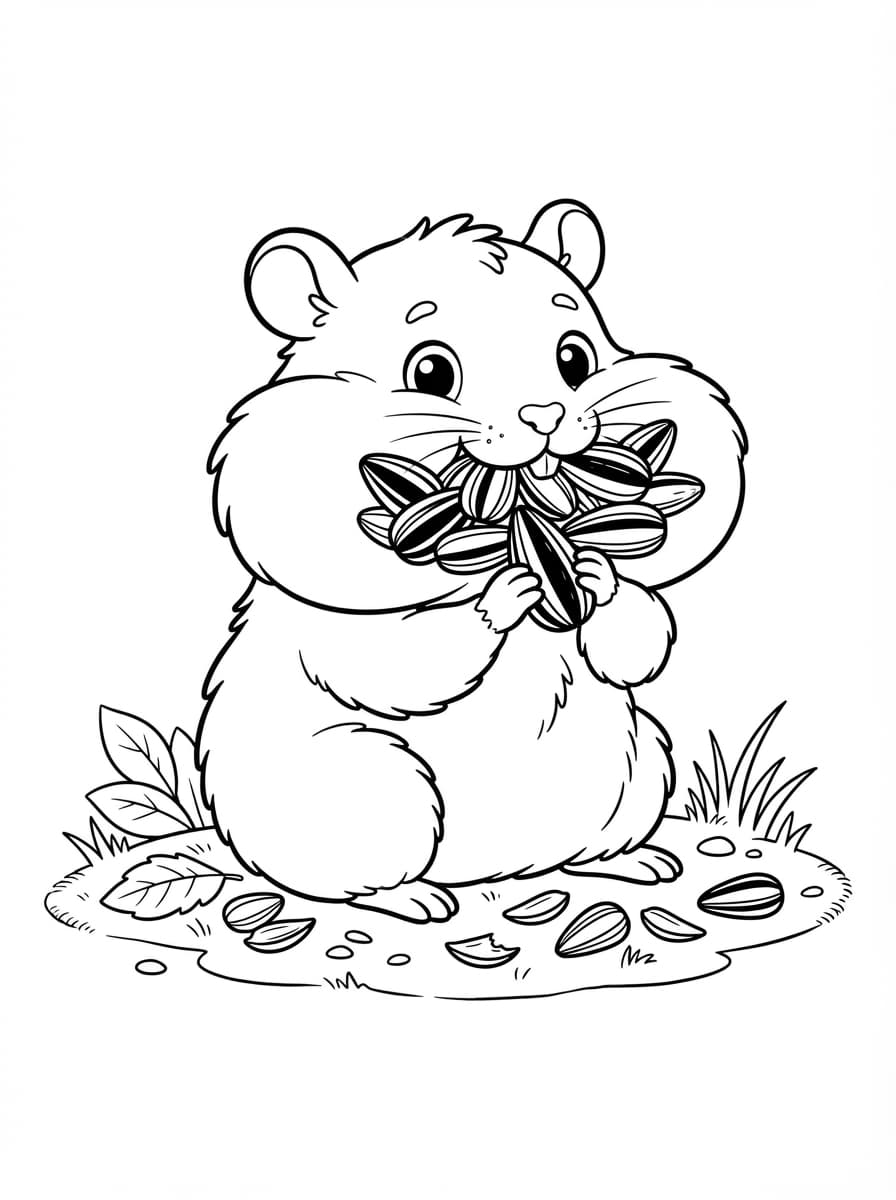 Coloriage Hamster Gourmand et ses Graines de Tournesol