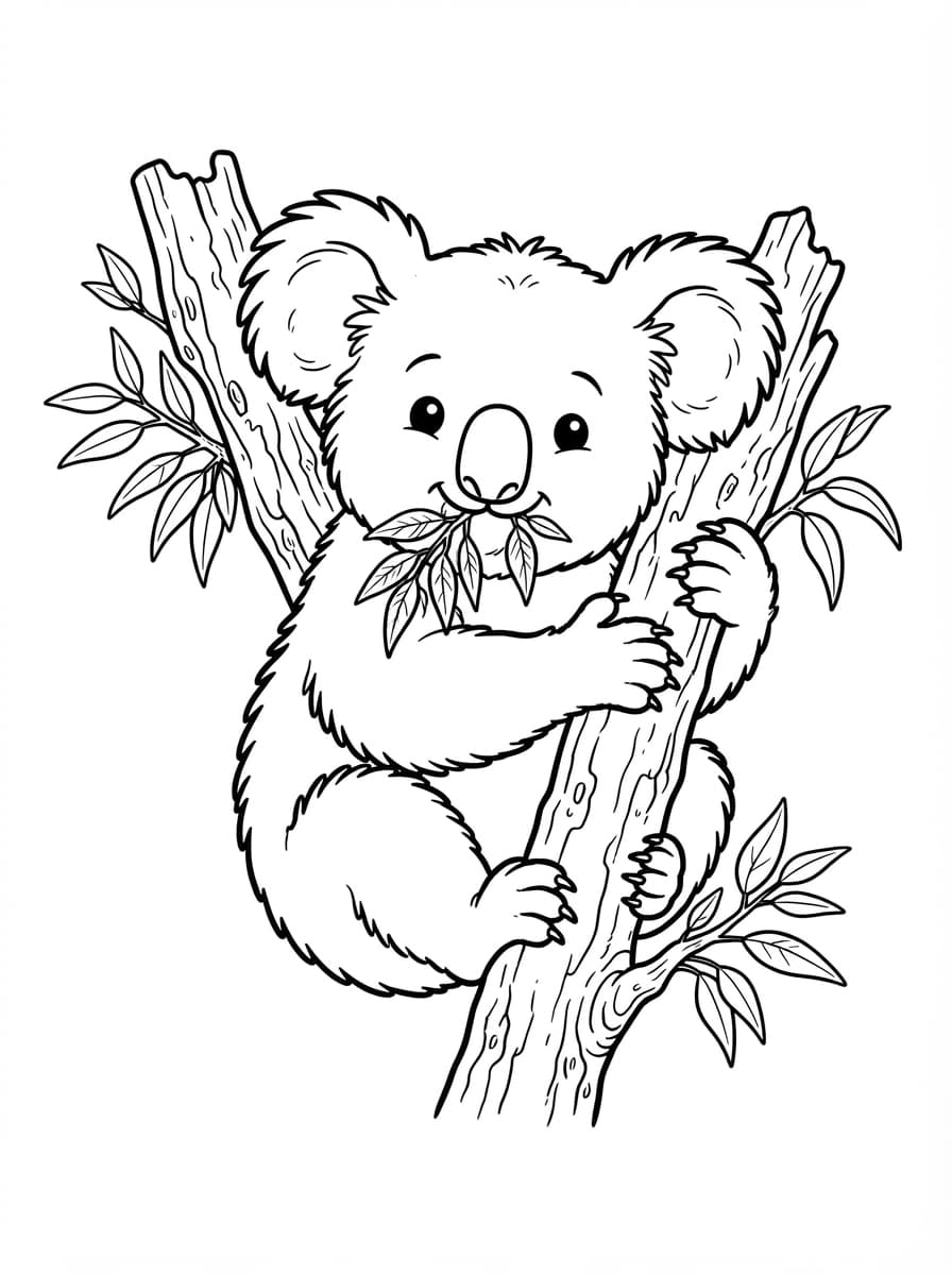 Coloriage Le Petit Koala Gourmand d'Eucalyptus