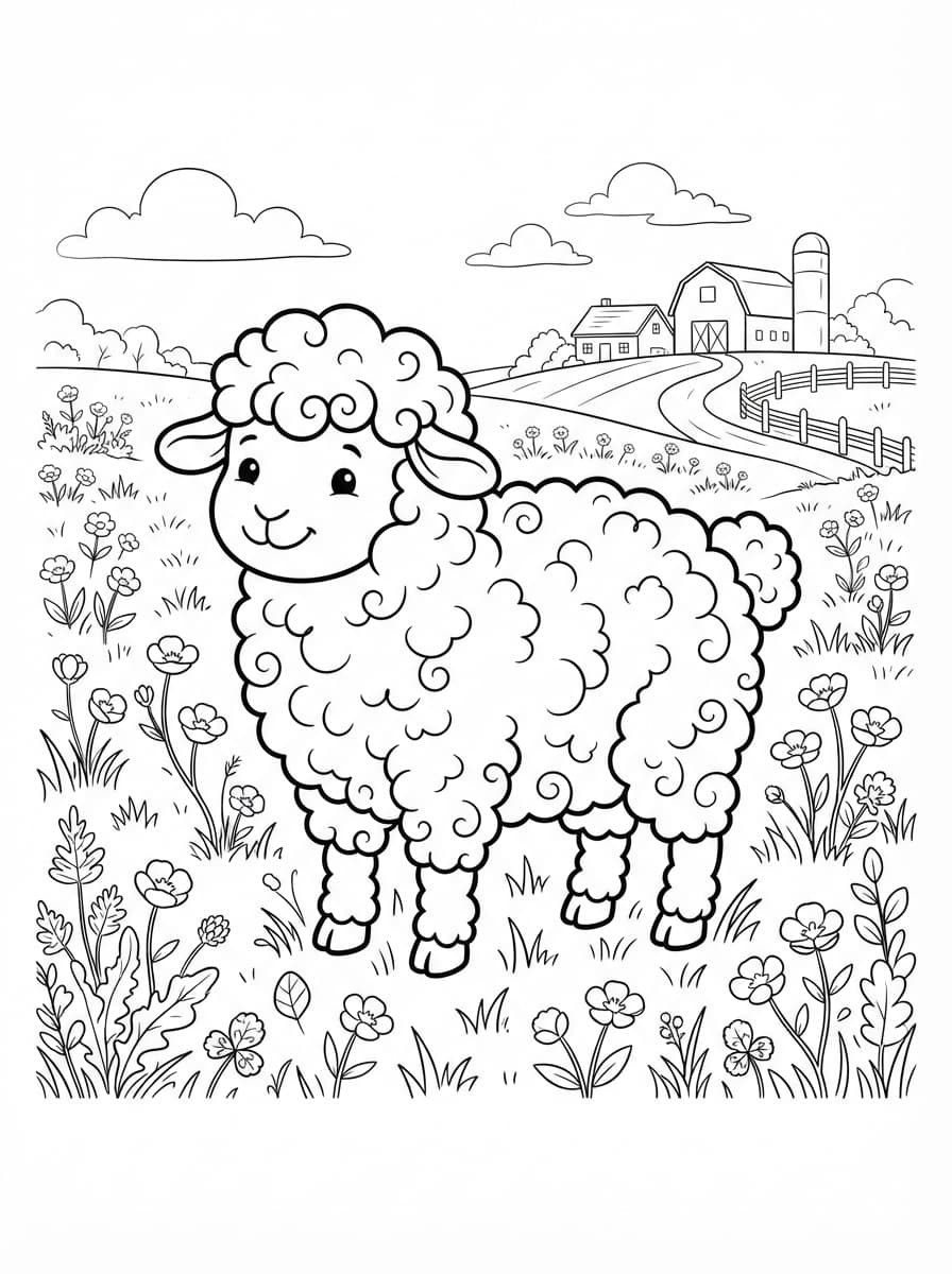 Coloriage Le Petit Mouton Frisé et ses Boutons d'Or