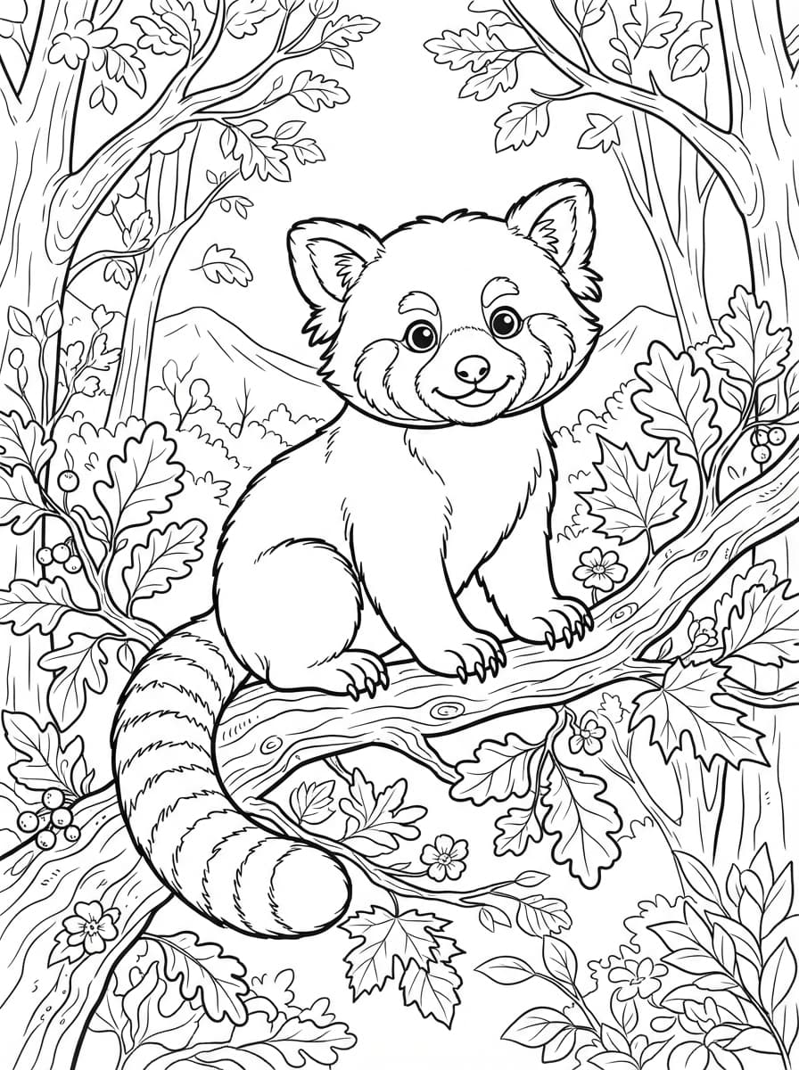 Coloriage Le Panda Roux Perché dans les Arbres