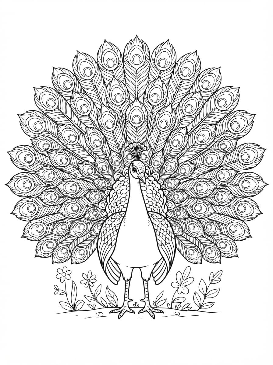 Coloriage Le Grand Paon et sa Roue Majestueuse