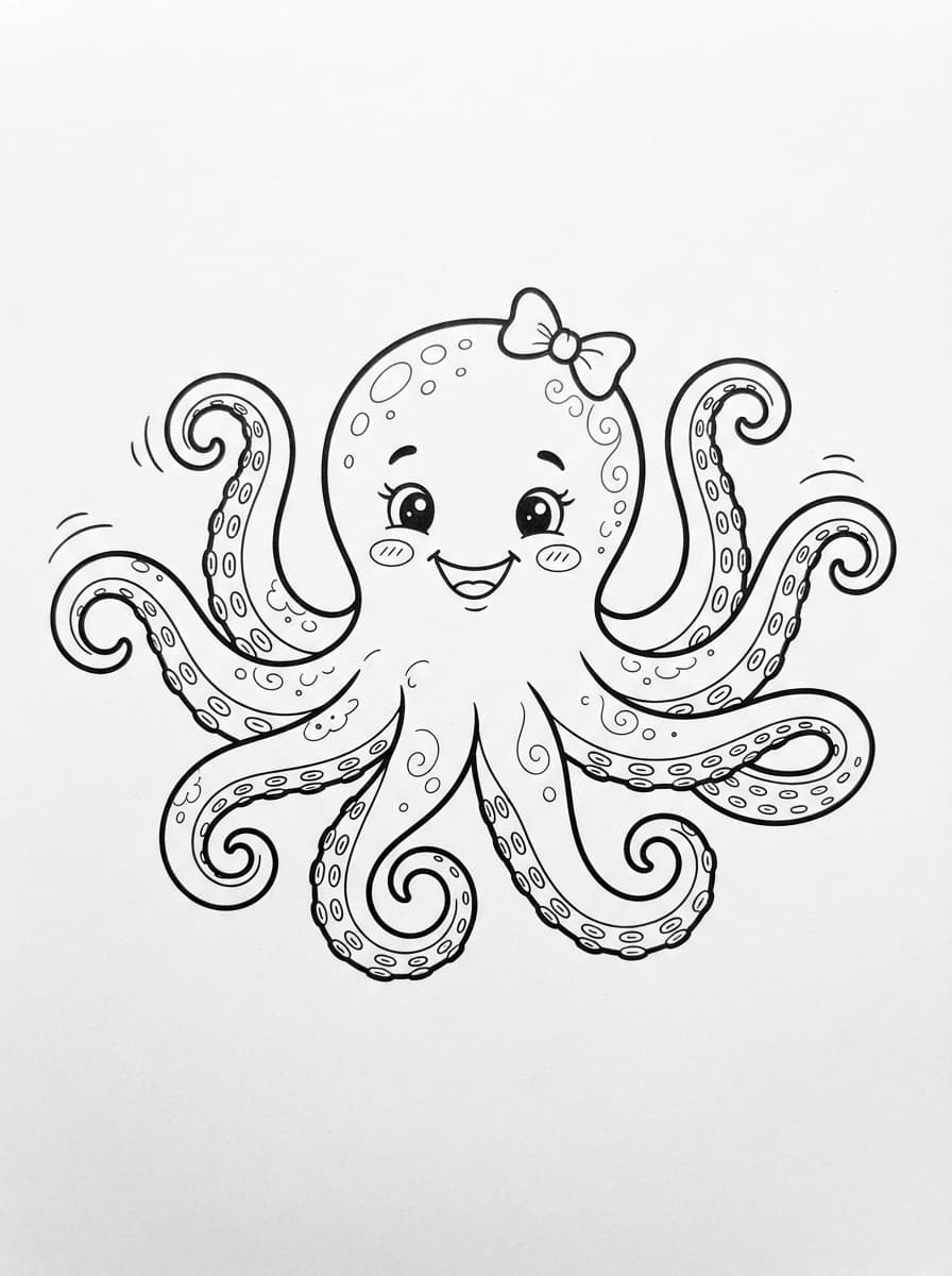 Coloriage Joyeuse Pieuvre et ses Tentacules Rigolos