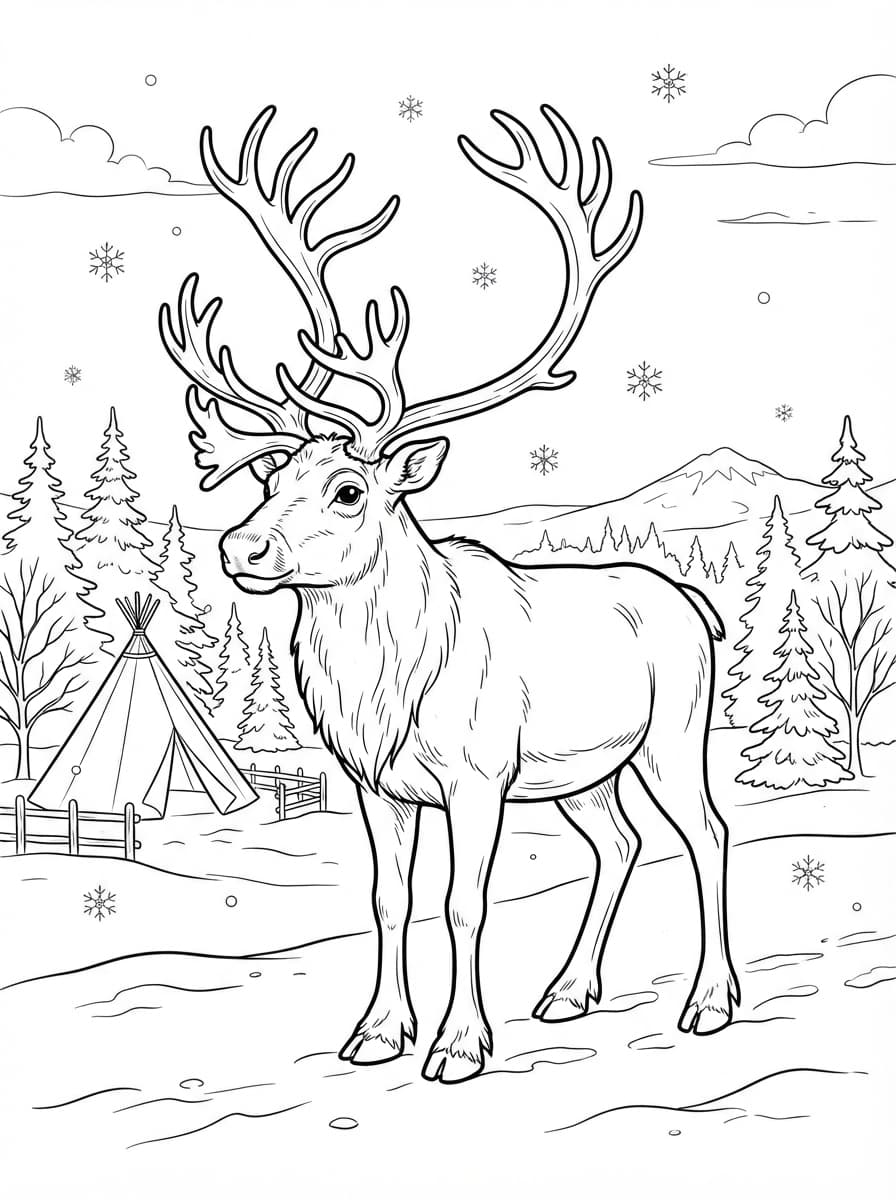Coloriage Le Renne Majestueux de Laponie