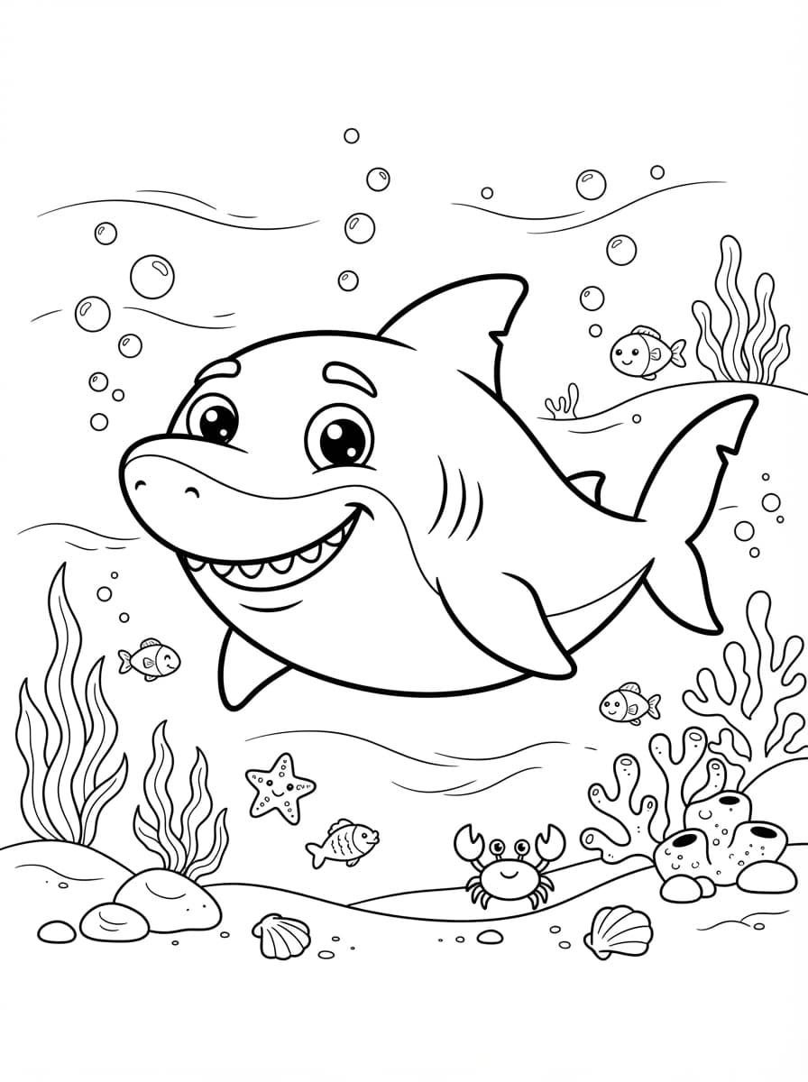 Coloriage Le Gentil Requin Souriant sous l'Océan