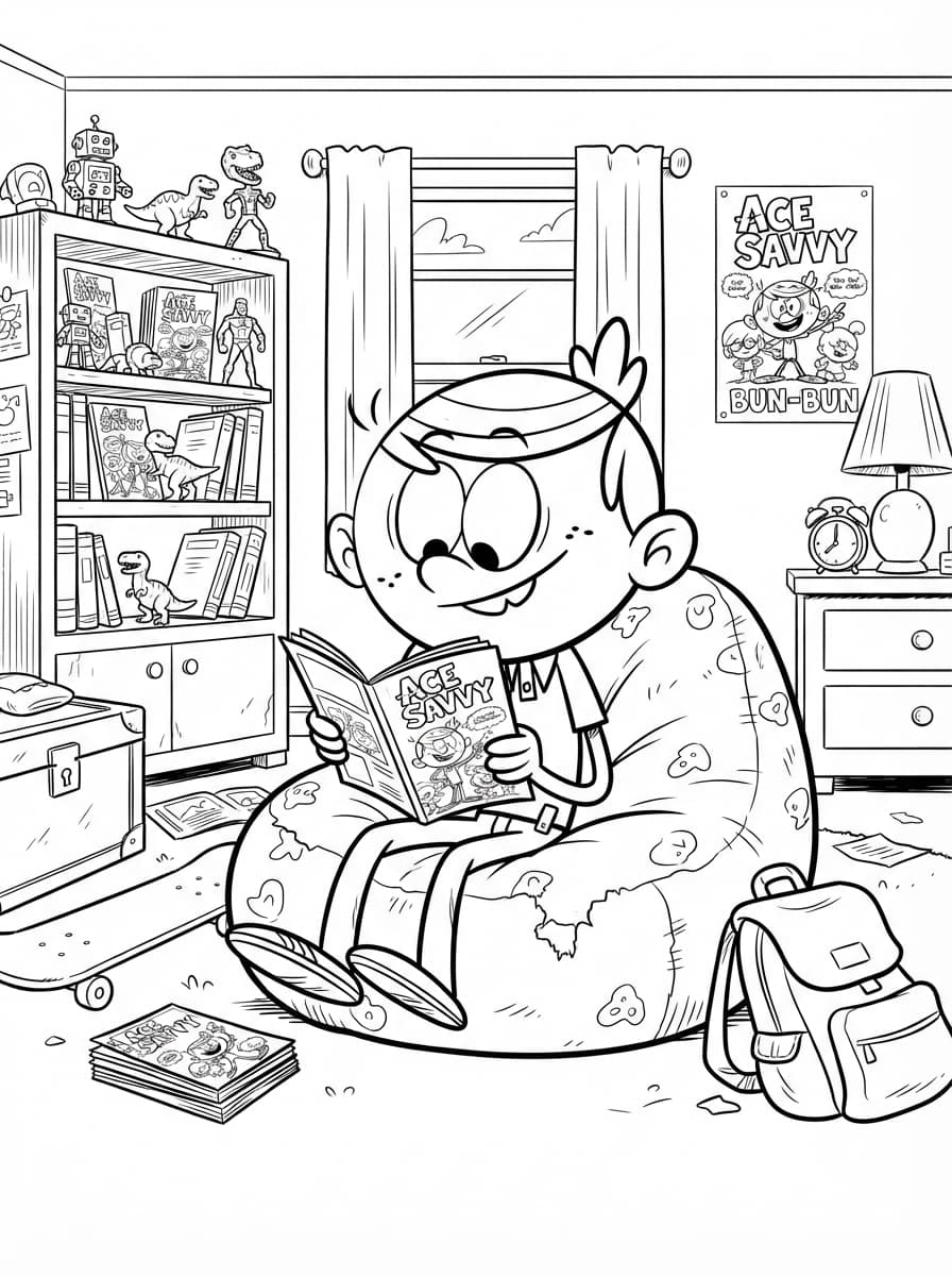 Coloriage Lincoln Loud et sa BD préférée