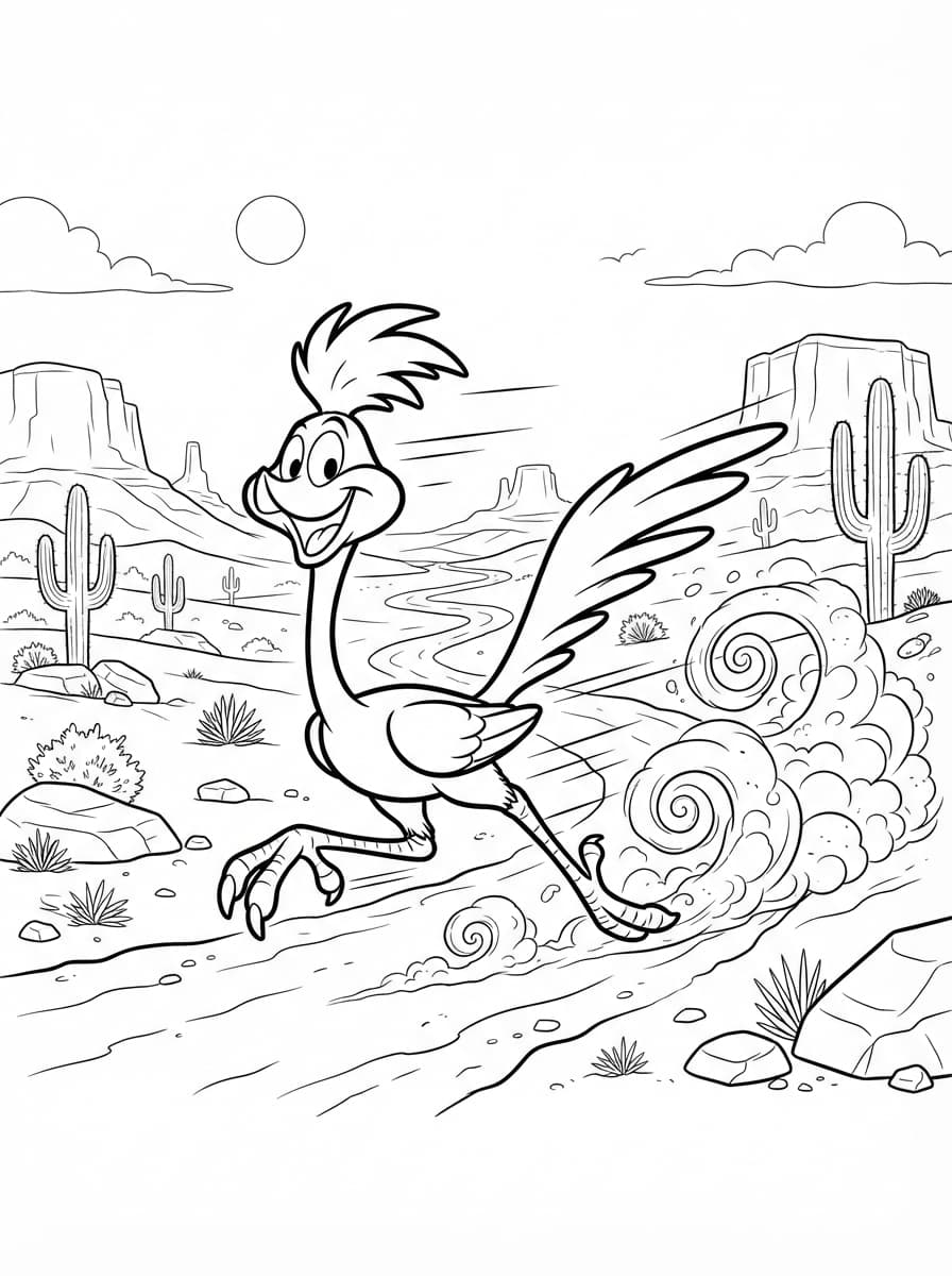 Coloriage Bip Bip Filant à Toute Allure dans le Désert