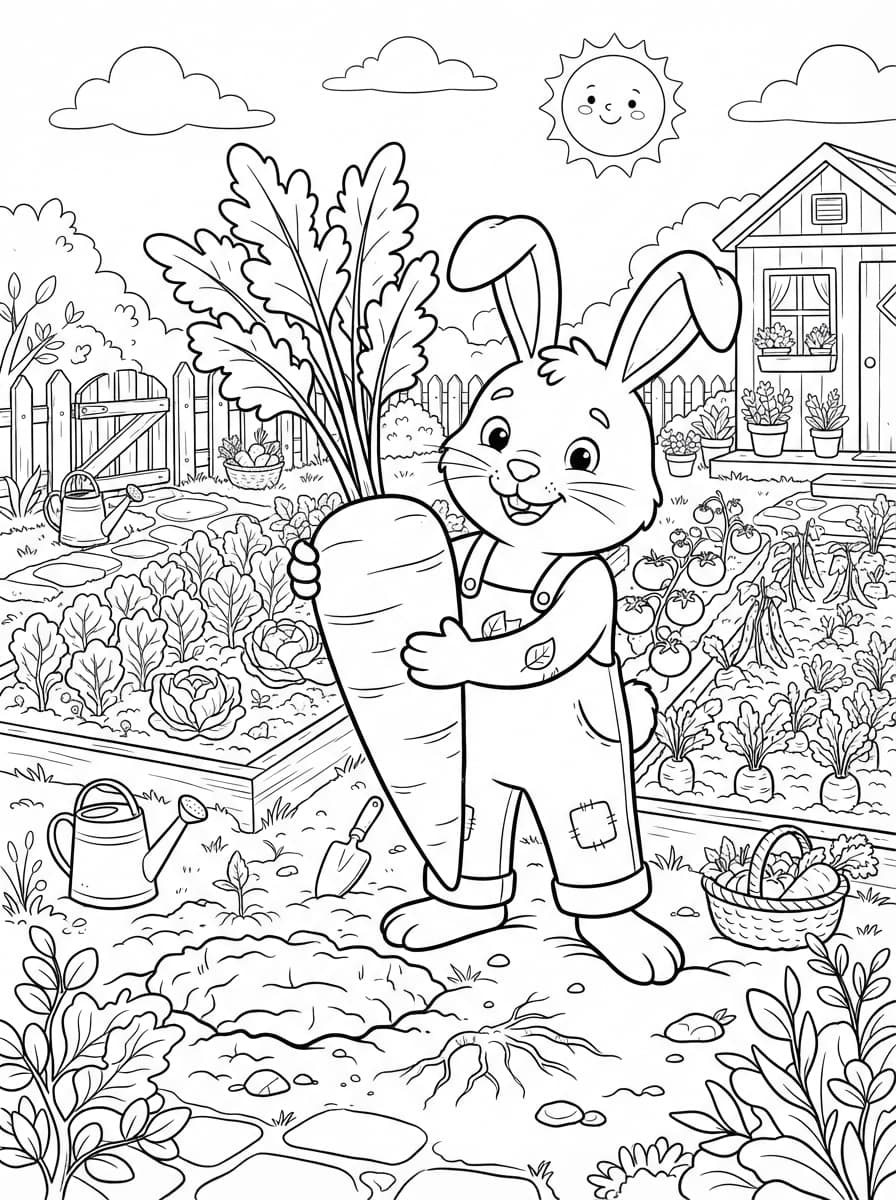 Coloriage Coco Lapin et sa Récolte Géante