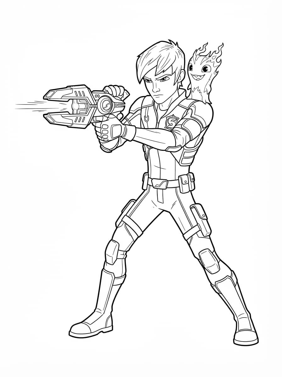 Coloriage Eli Shane et Burpy prêts pour l'action
