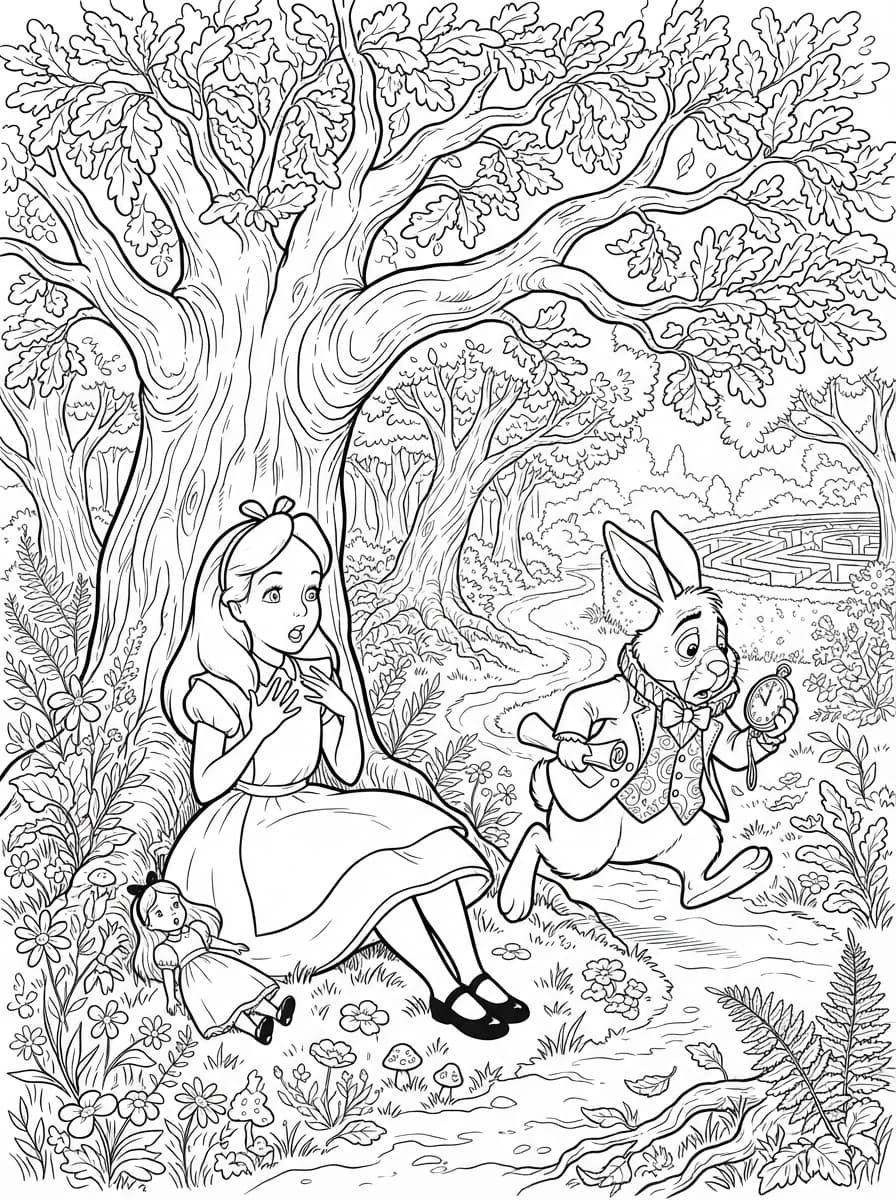 Coloriage Alice et la course du Lapin Blanc