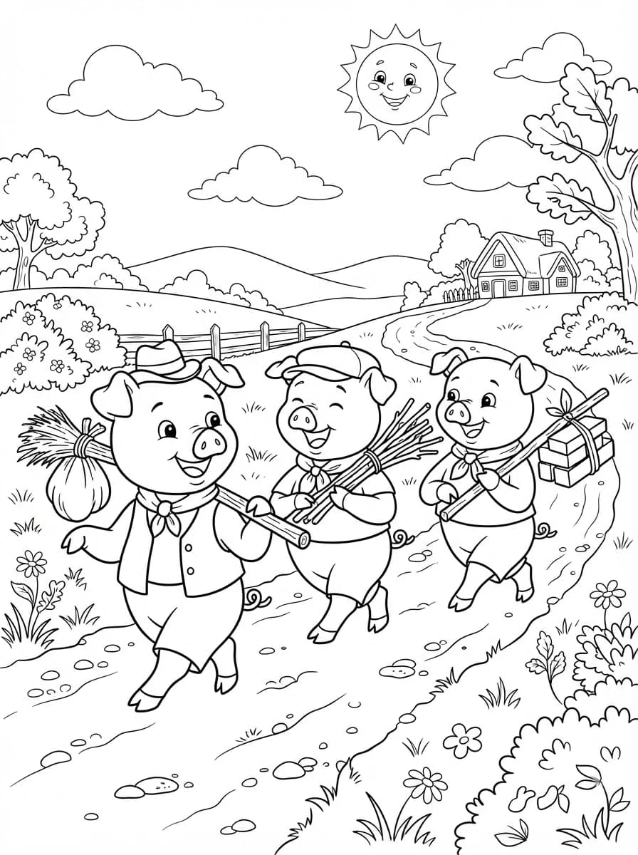 Coloriage Les 3 Petits Cochons