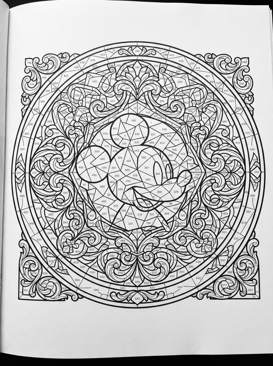Coloriage Mystère Vitrail : La Silhouette Cachée de Mickey