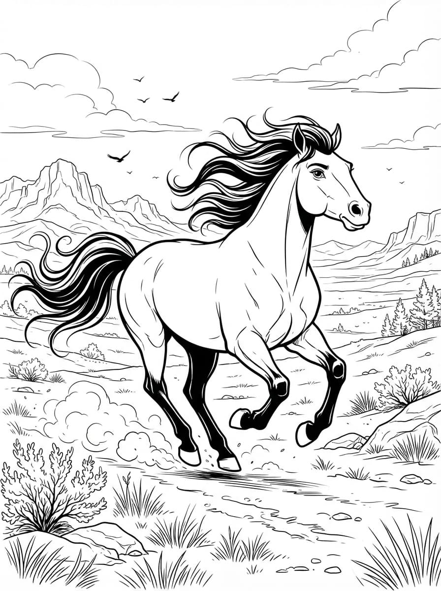Coloriage Spirit l'Étalon Sauvage au Galop
