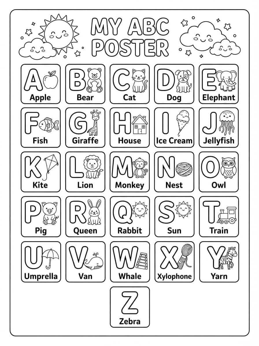 Coloriage Mon Grand Poster de l'Alphabet de A à Z