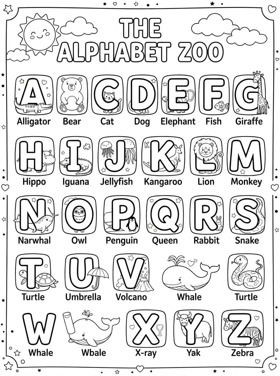 Coloriage Affiche Alphabet des Lettres Majuscules