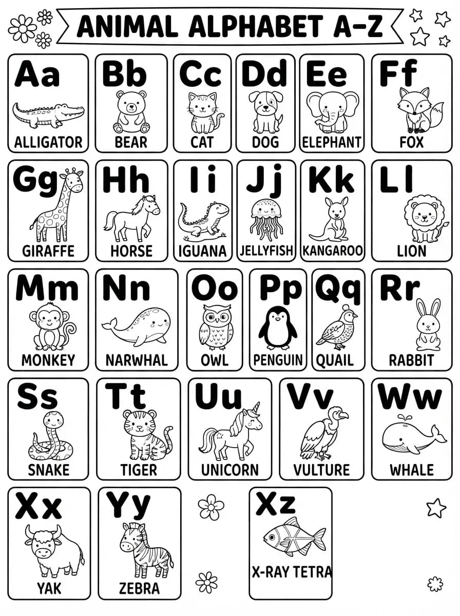 Coloriage Alphabet des animaux