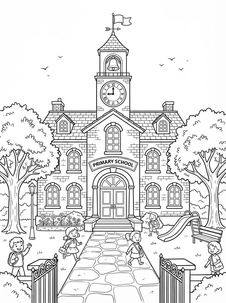 Coloriage La Belle École et son Clocher