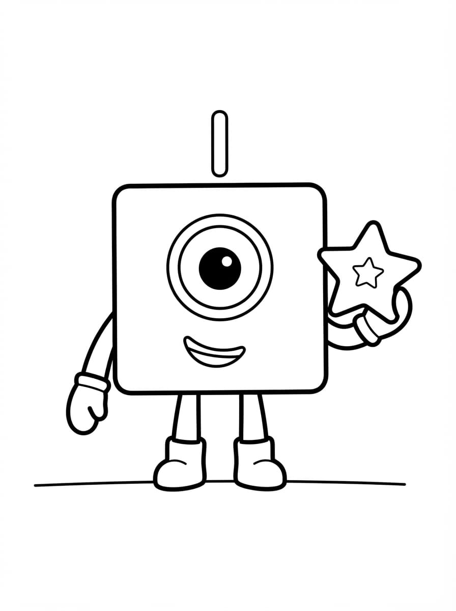 Coloriage Numberblock Un et son Étoile Magique