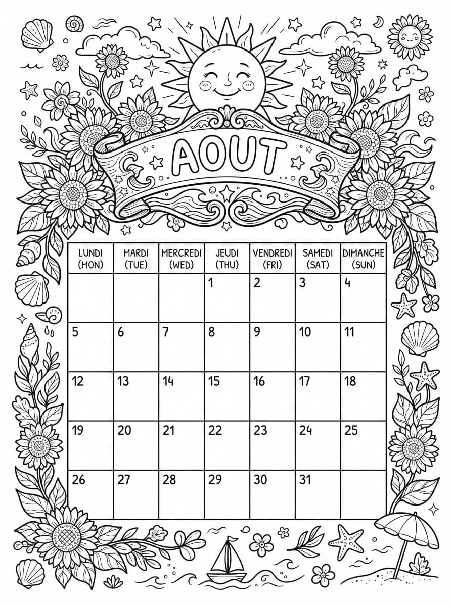 Coloriage Août