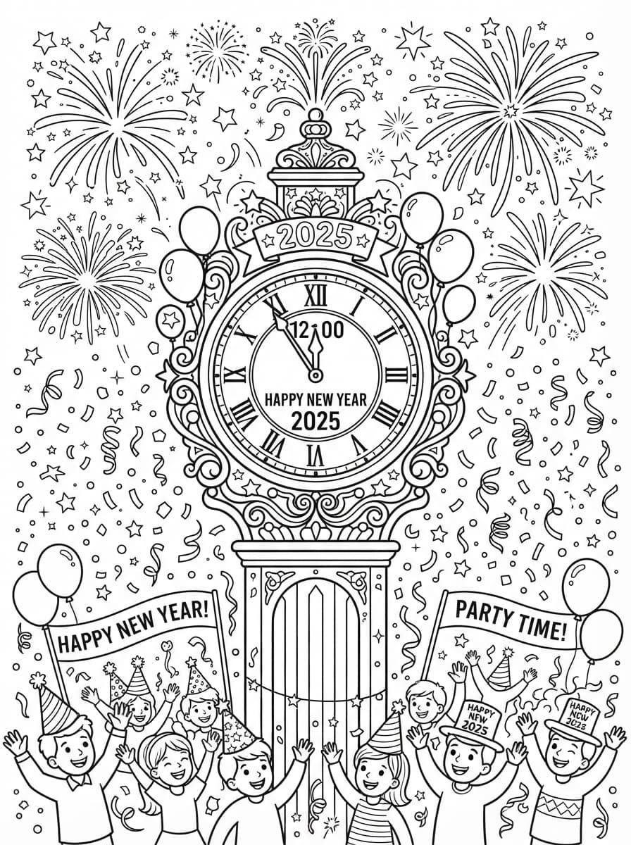 Coloriage Minuit Pétillant du Nouvel An
