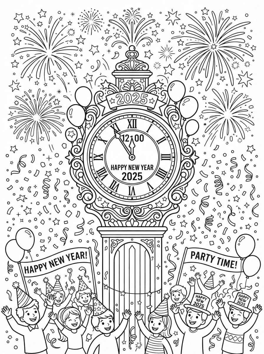 Coloriage Bonne année nouvel an