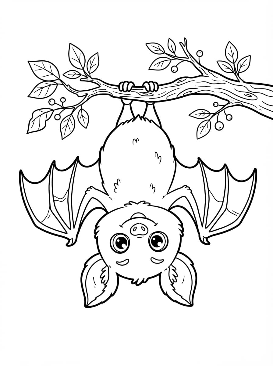 Coloriage Petite Chauve-Souris Rigolote sur sa Branche