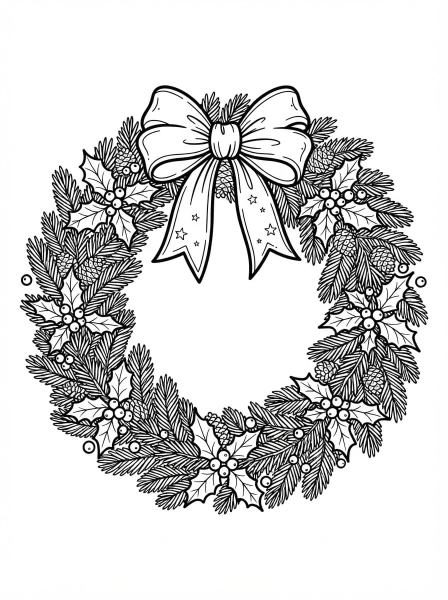 Coloriage Couronne de Noël