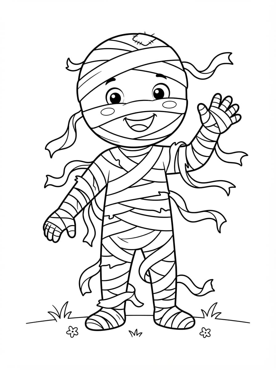 Coloriage Petite Momie Souriante qui Salue