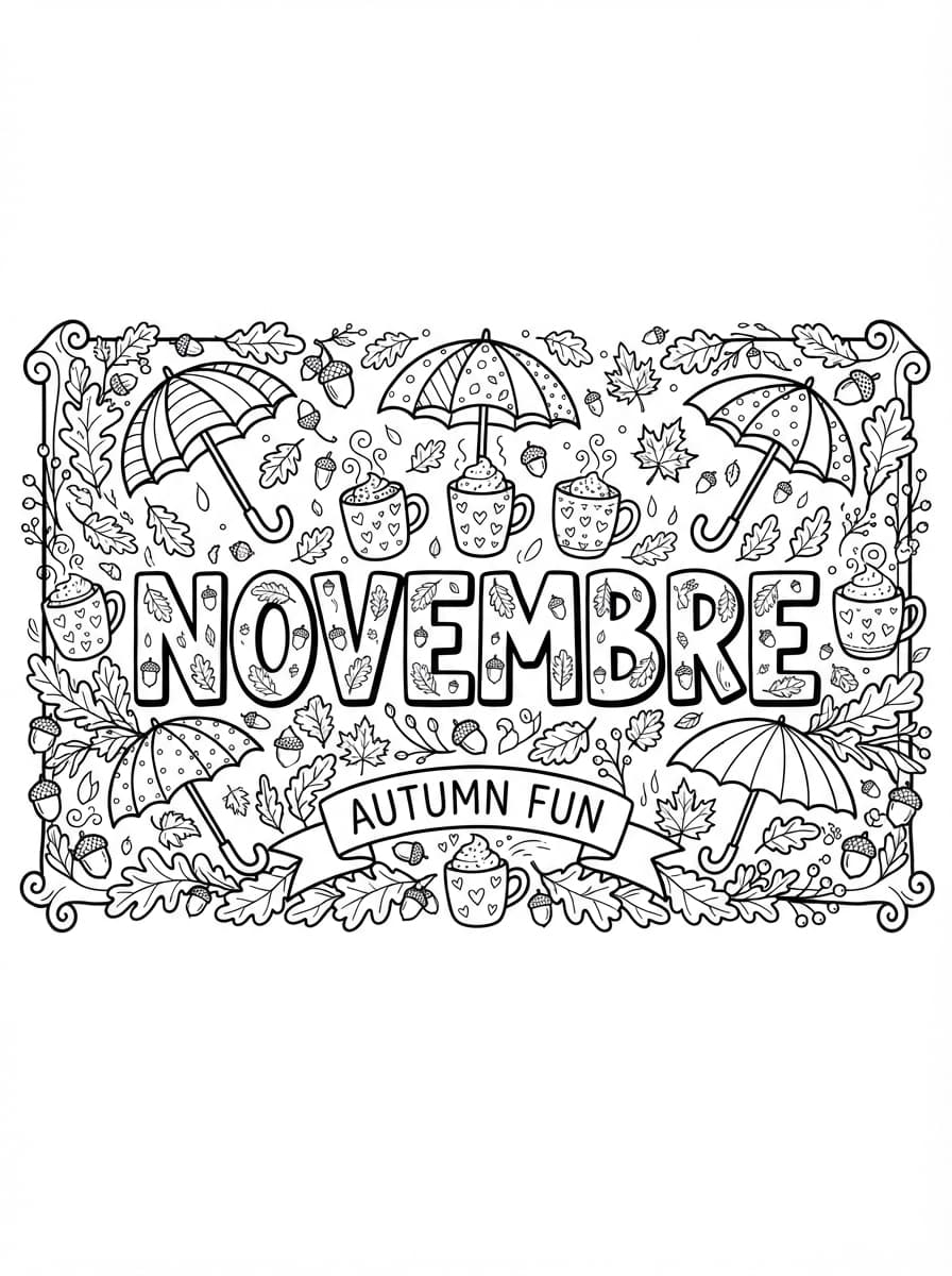 Coloriage Bannière de Novembre et Trésors d'Automne