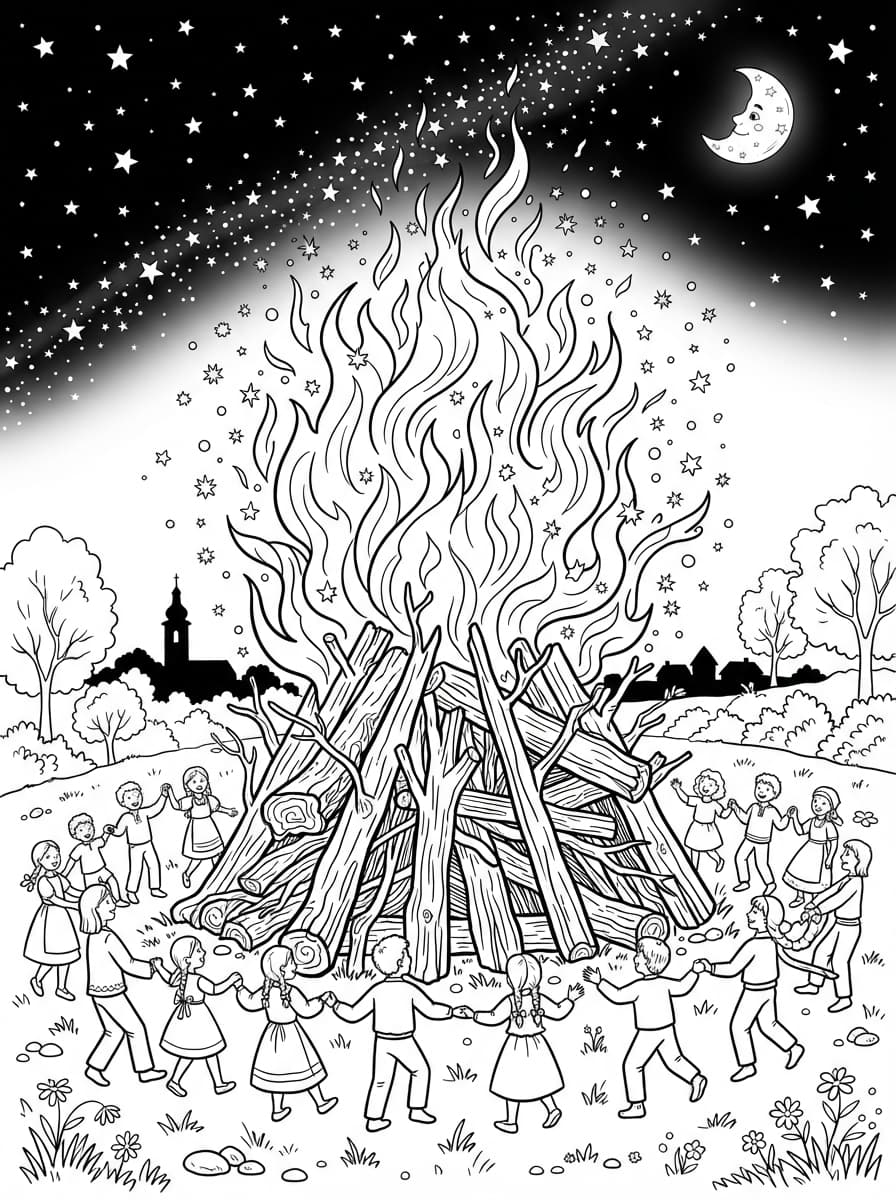 Coloriage Le Grand Feu de la Saint-Jean
