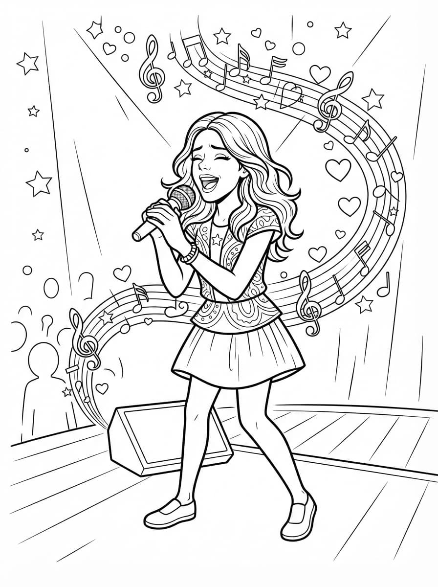 Coloriage Violetta en Concert au Micro