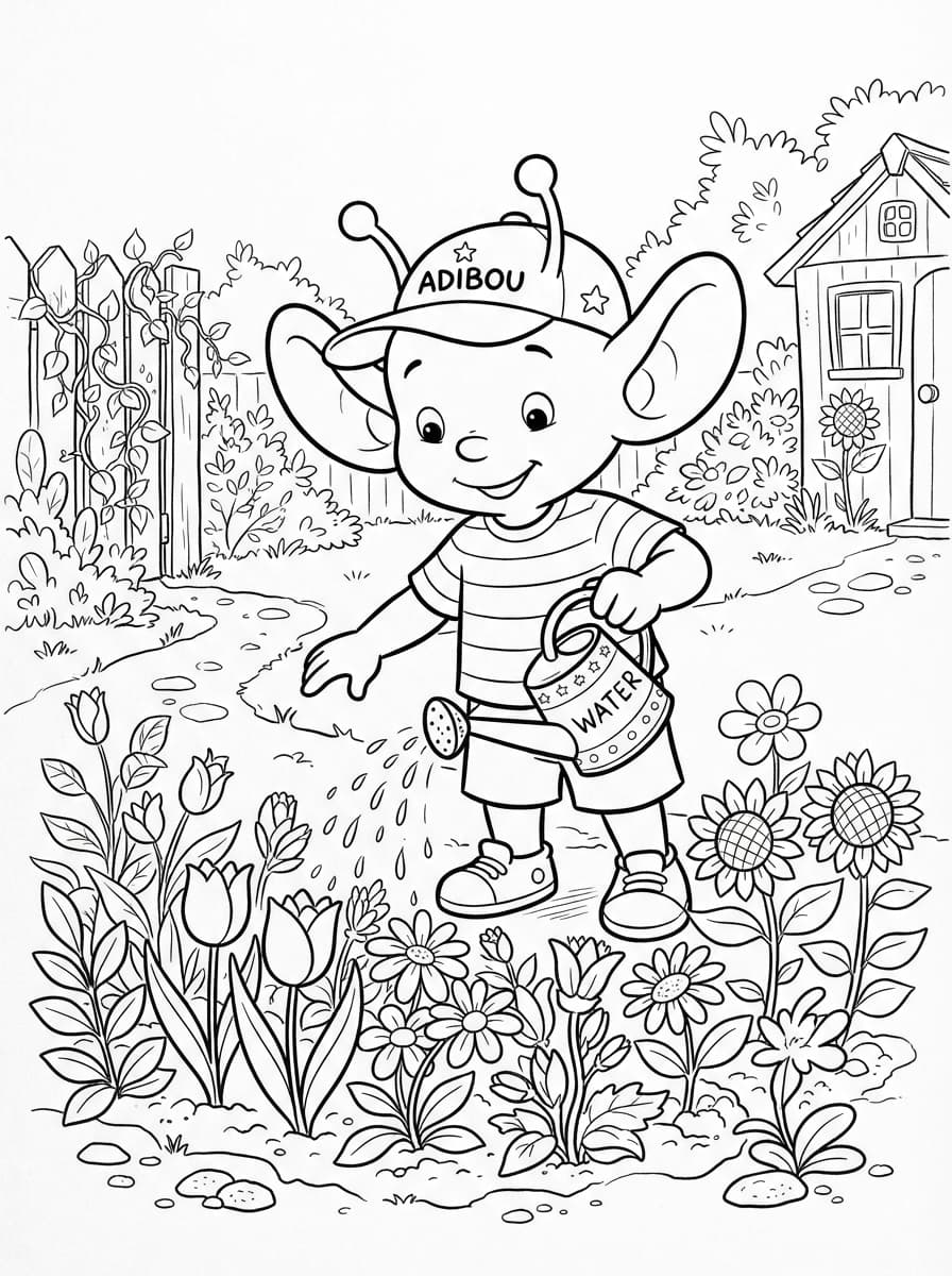 Coloriage Adibou et son arrosoir magique