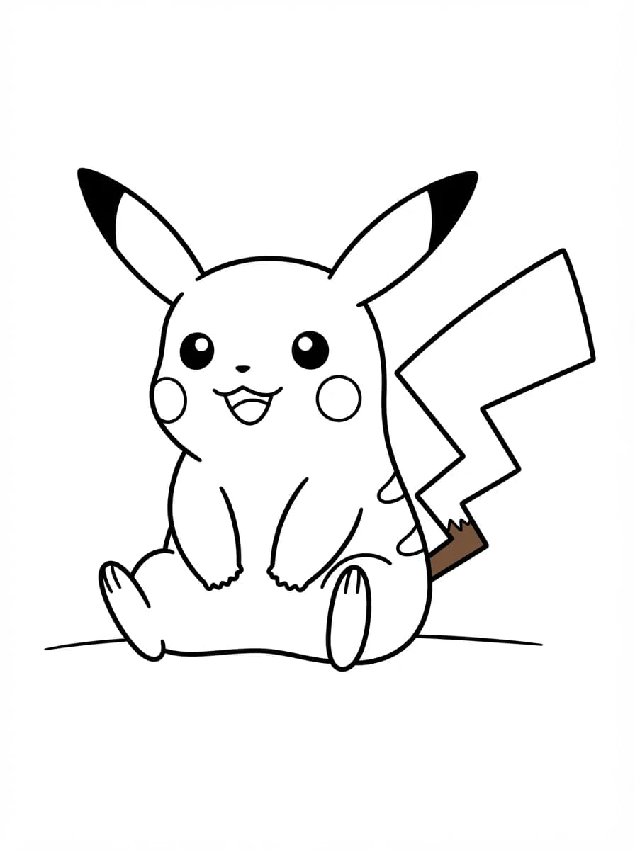 Coloriage Pikachu tout souriant assis fièrement