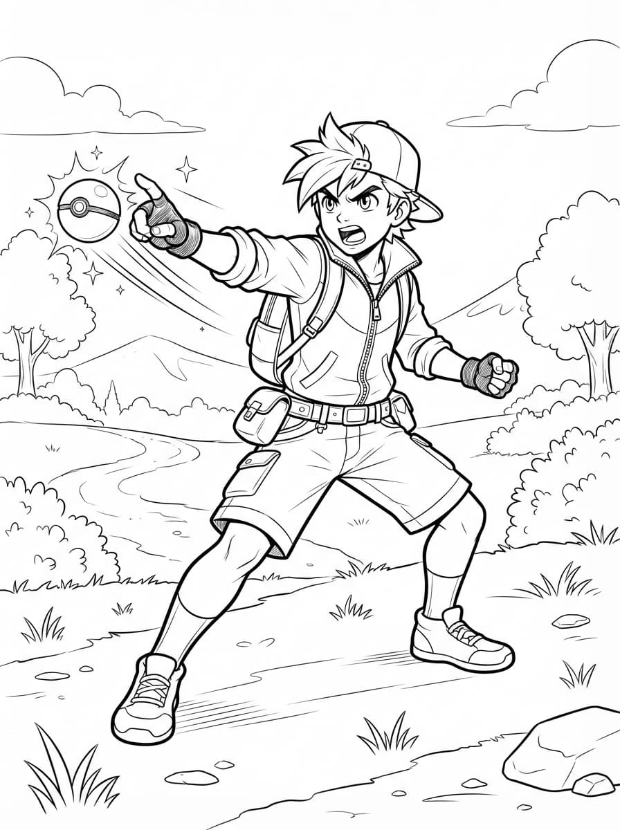 Coloriage Le Lancer de Pokéball du Dresseur
