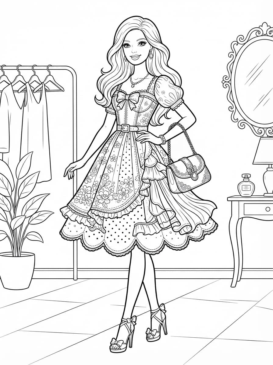 Coloriage Barbie Défilé de Haute Couture