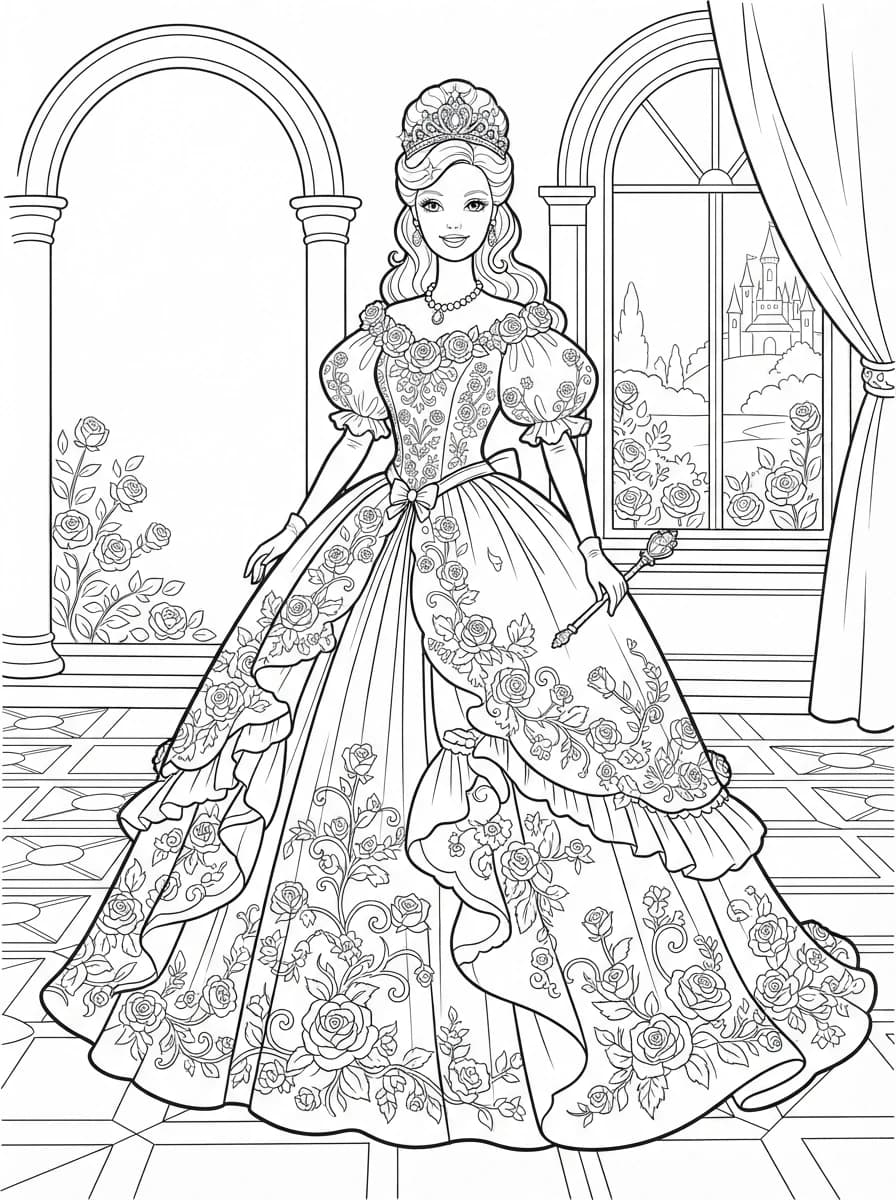 Coloriage Barbie princesse au diadème étincelant
