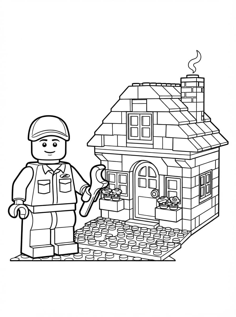 Coloriage Figurine LEGO Bricoleur et sa Maisonnette