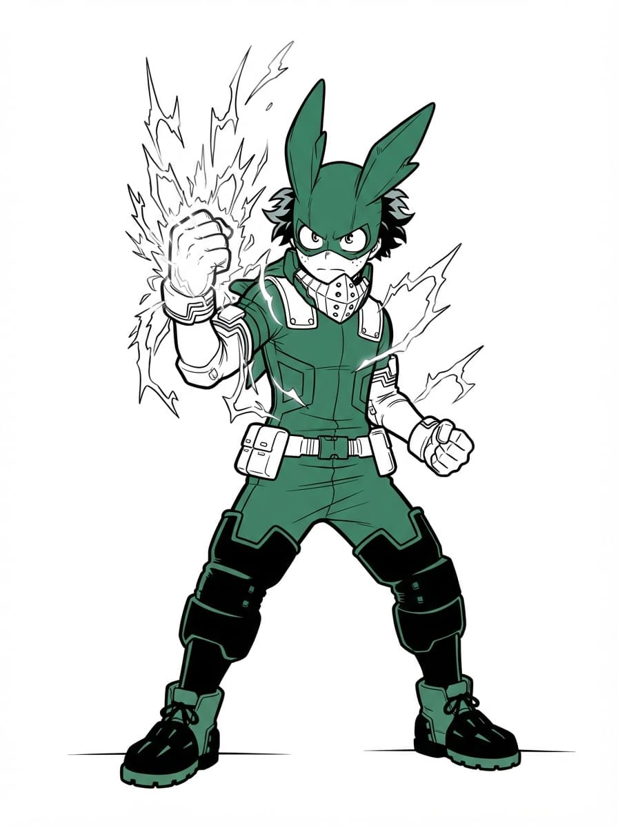 Coloriage Deku et la Puissance du One For All