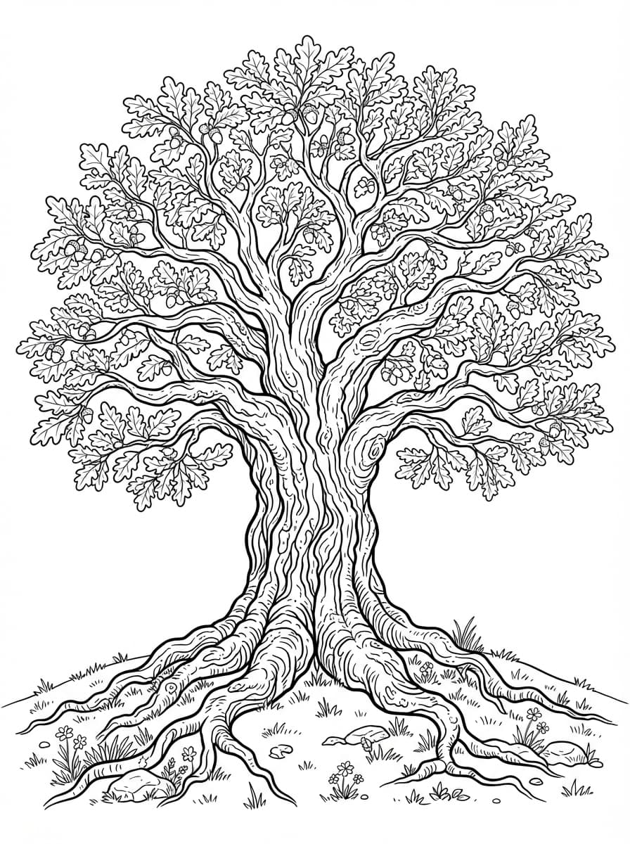 Coloriage Le Grand Chêne Centenaire Majestueux
