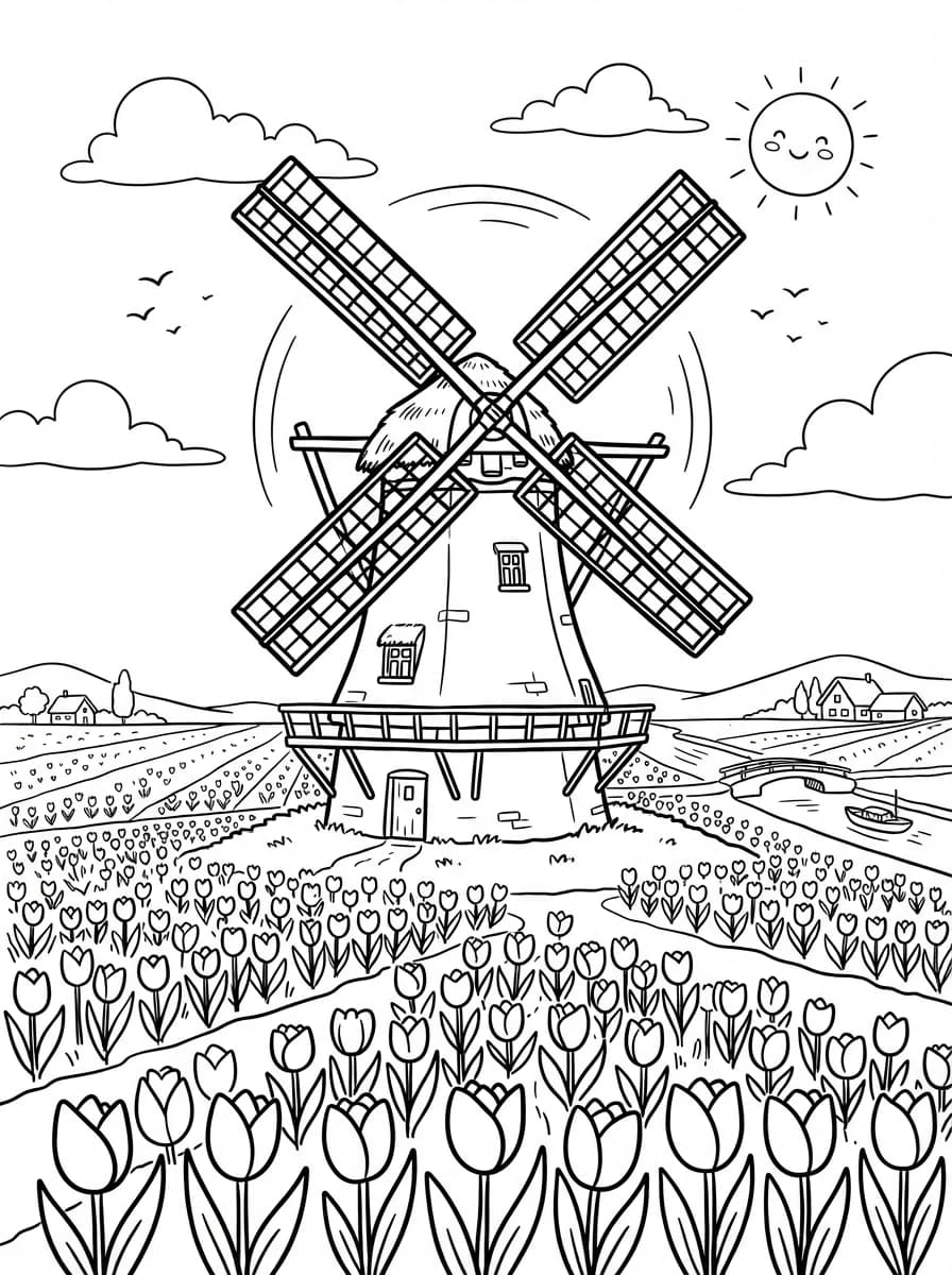 Coloriage Moulin à vent