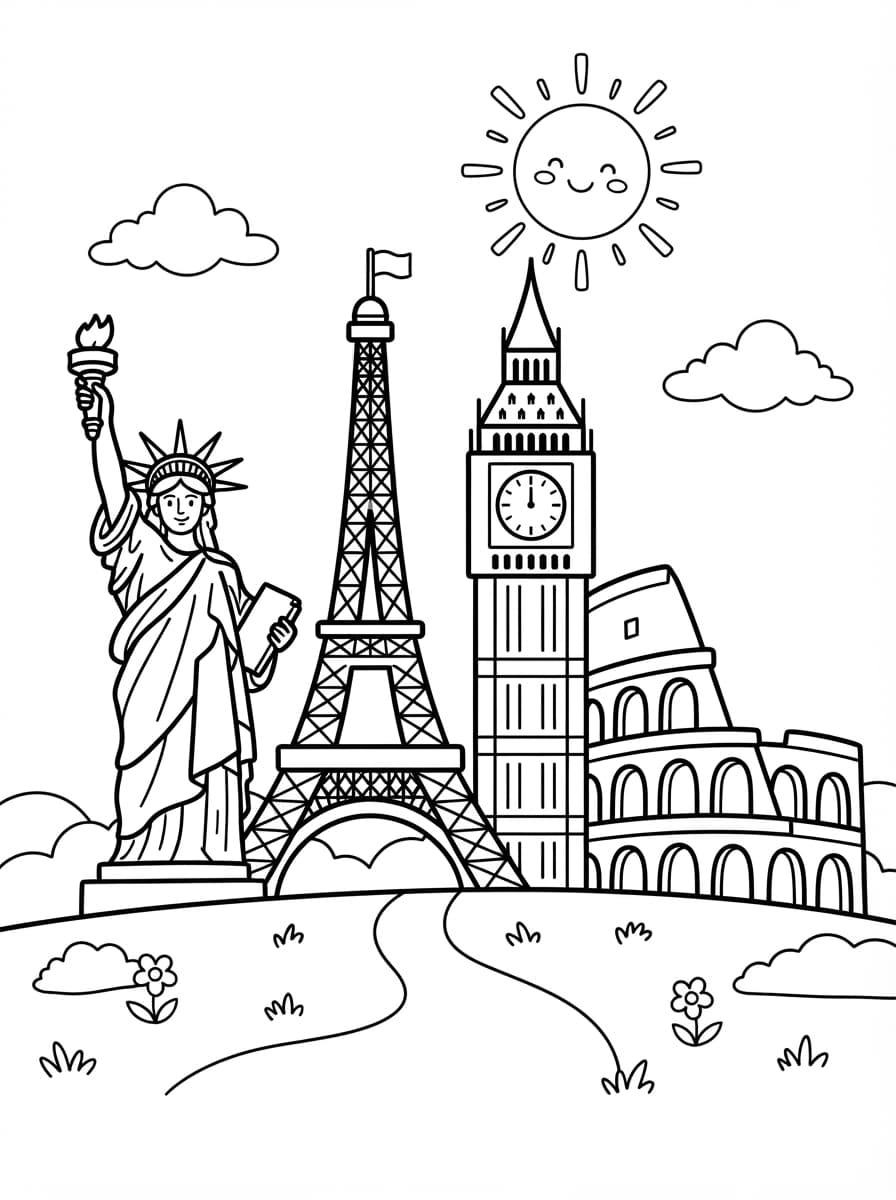 Coloriage Tour du Monde des Grands Monuments