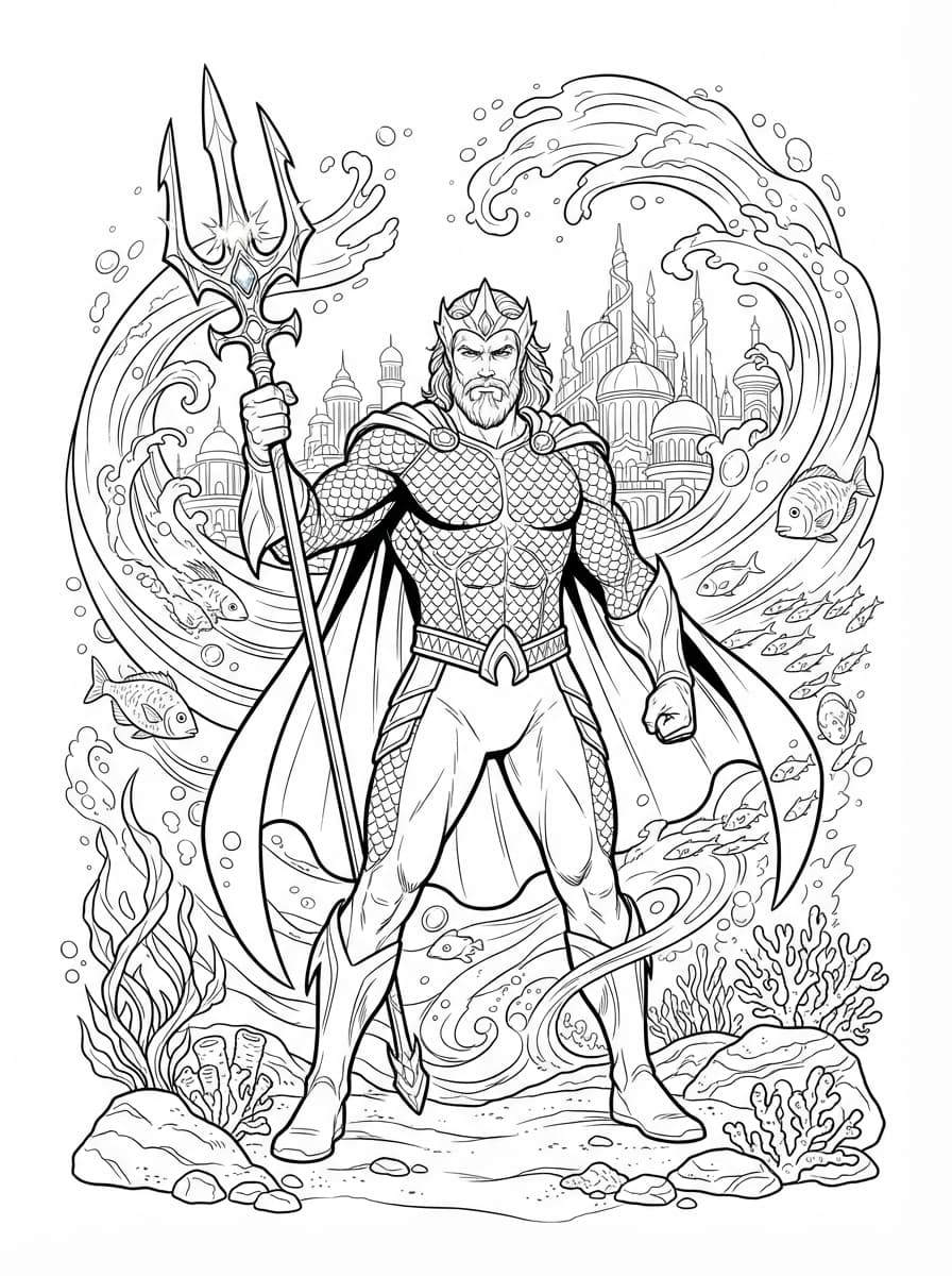 Coloriage Aquaman et le Trident de Neptune