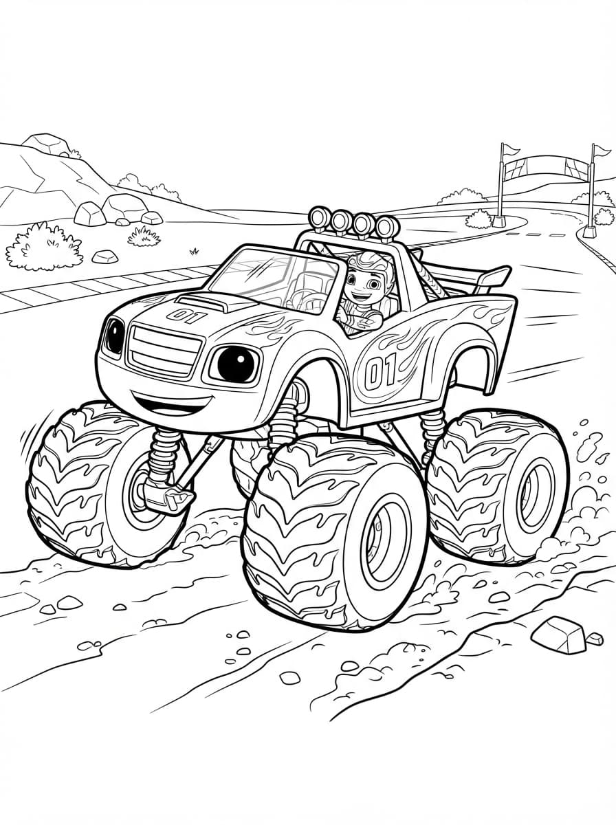Coloriage Blaze en Pleine Vitesse et Ses Flammes