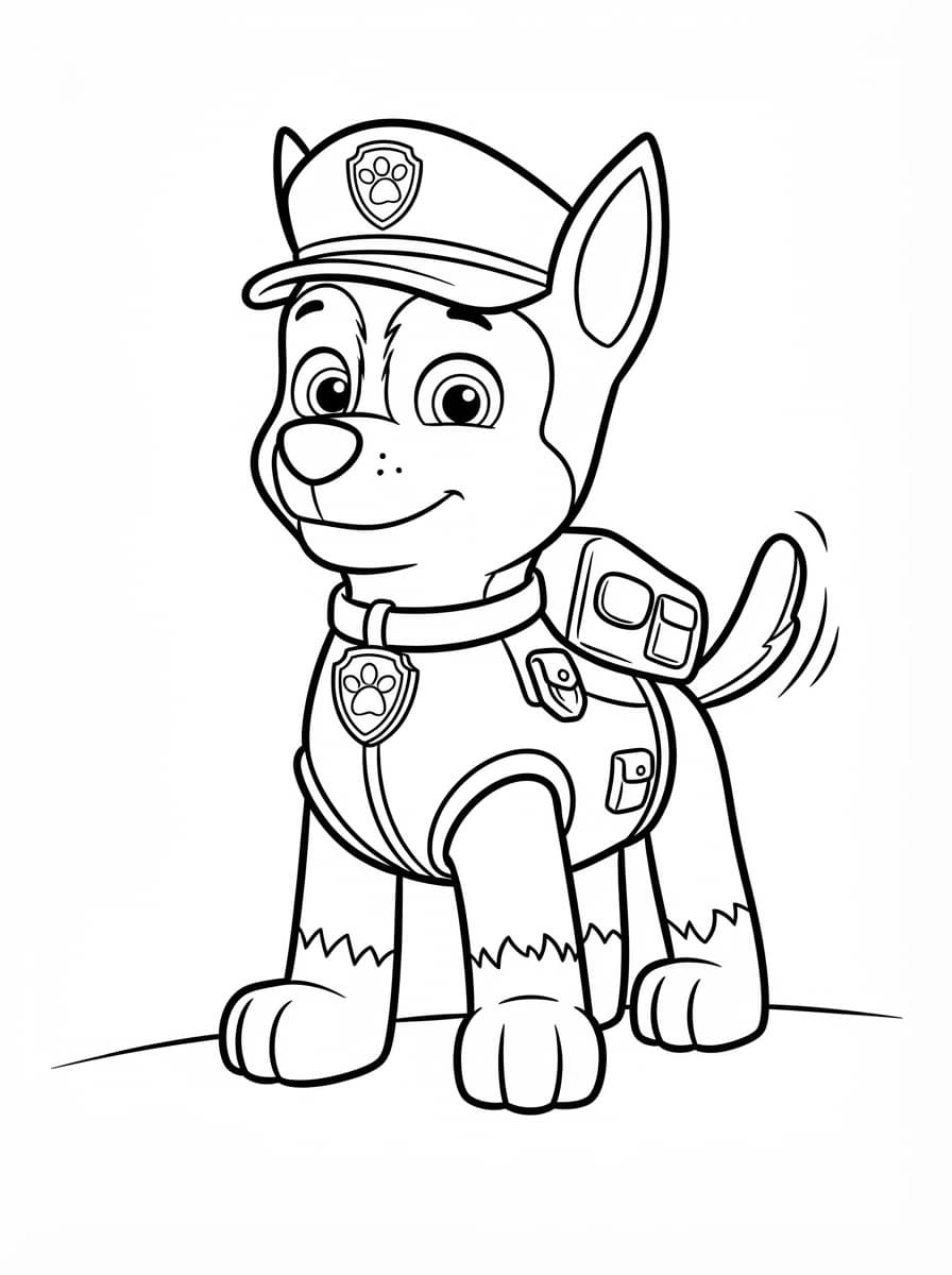 Coloriage Chase le Chiot Policier Prêt pour la Mission