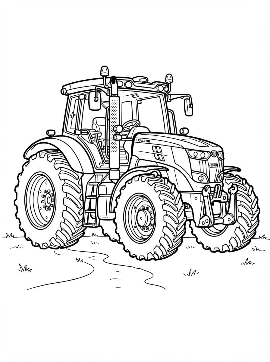 Coloriage Grand Tracteur Moderne aux Grosses Roues
